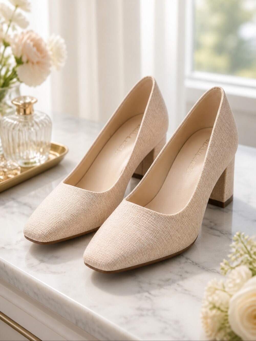 Karen Scott Tweed Heels Light Beige Cream Natural Size 6M